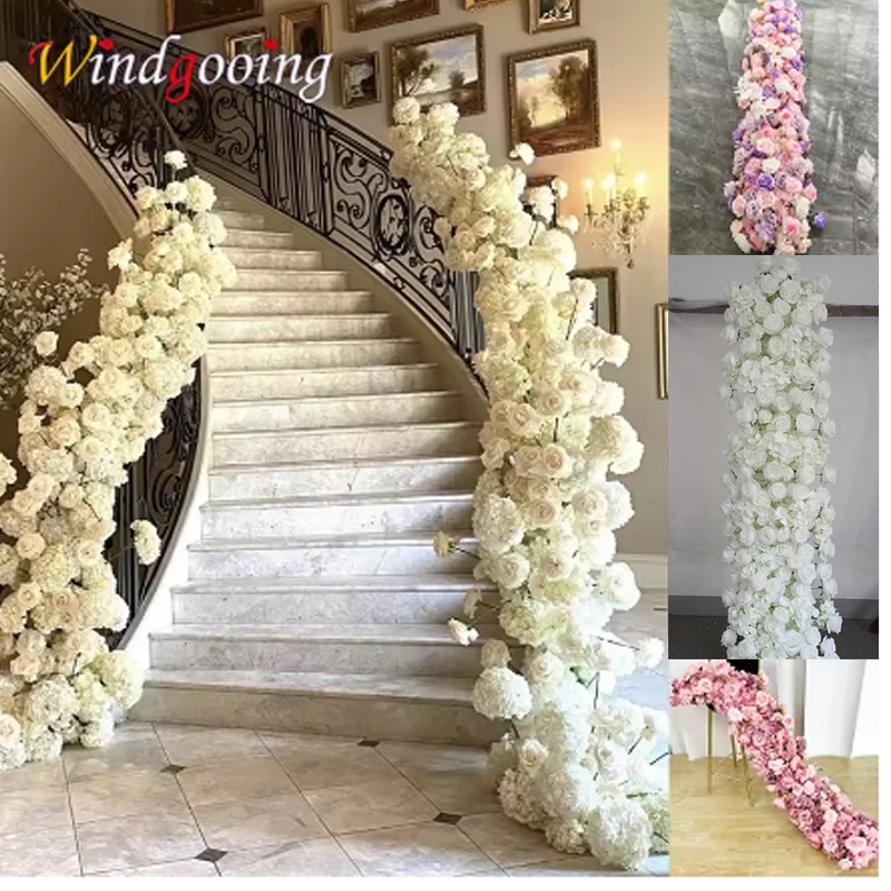 200/50CM White Rose Artificial Flower Runner Large Table Centerpieces Wedding Arch Backdrop Decor Flower Row Party Layout props