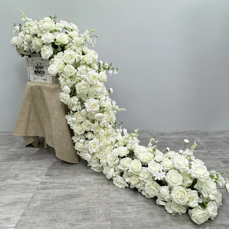 200/50CM White Rose Artificial Flower Runner Large Table Centerpieces Wedding Arch Backdrop Decor Flower Row Party Layout props thumbnail 3