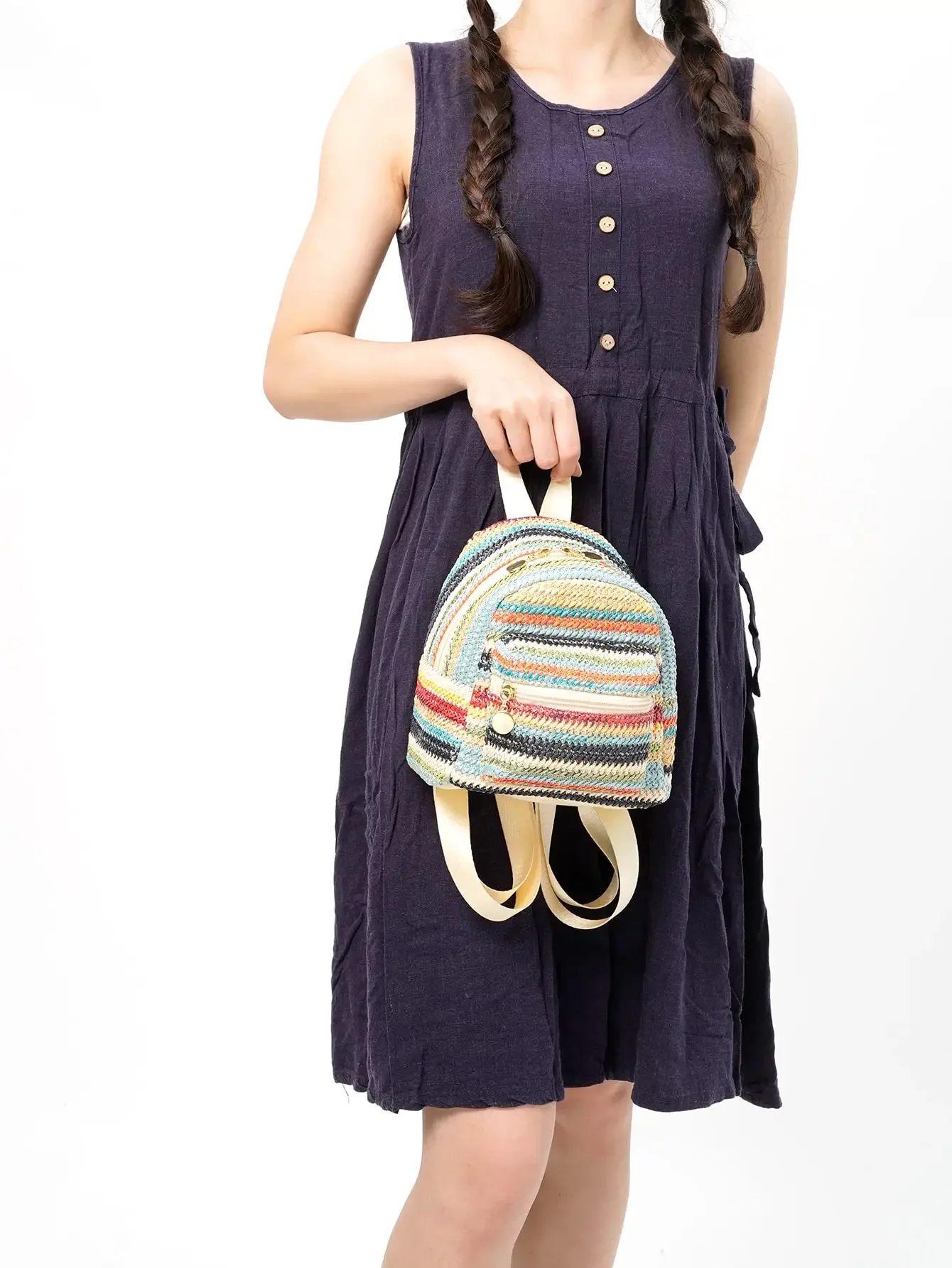 1pcs Women's Mini Colorful Straw Backpack Suitable for Girls Women's Outdoor Travel Vacation Beach School Dormitory Daily Use thumbnail 2