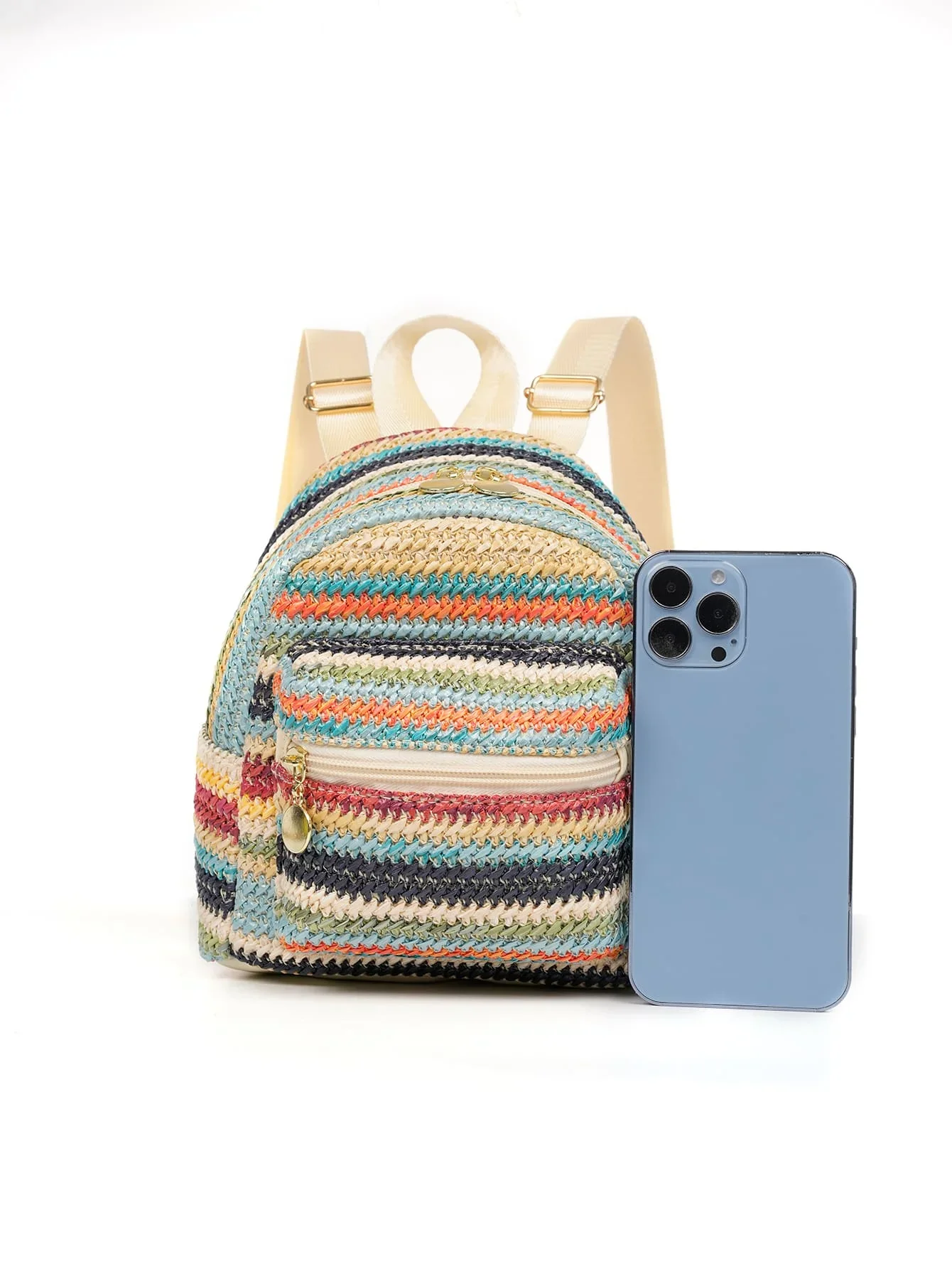 1pcs Women's Mini Colorful Straw Backpack Suitable for Girls Women's Outdoor Travel Vacation Beach School Dormitory Daily Use thumbnail 5