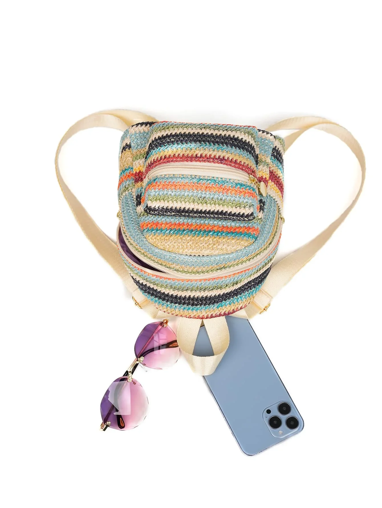 1pcs Women's Mini Colorful Straw Backpack Suitable for Girls Women's Outdoor Travel Vacation Beach School Dormitory Daily Use thumbnail 4