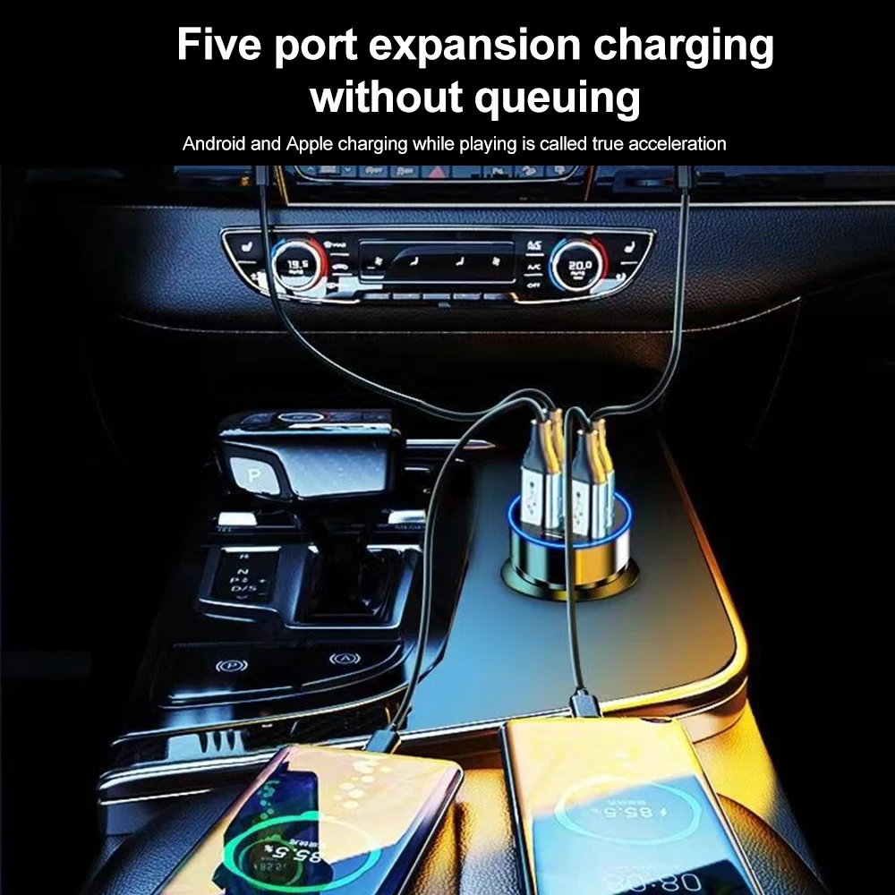 250W PD Car Charger QC3.0 Fast Charge two to Six Port Car Cigarette Lighter Plug Car Charger Flash Charge with Digital Display thumbnail 2