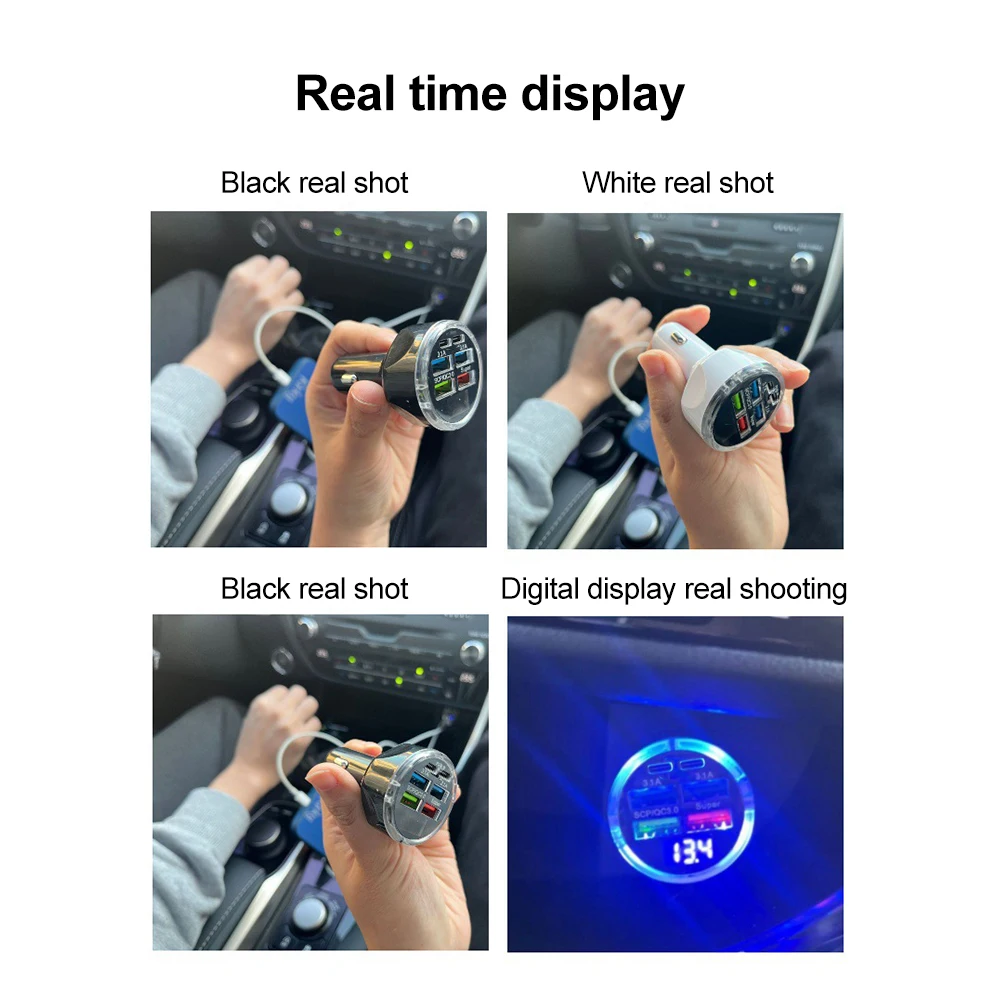 250W PD Car Charger QC3.0 Fast Charge two to Six Port Car Cigarette Lighter Plug Car Charger Flash Charge with Digital Display thumbnail 6