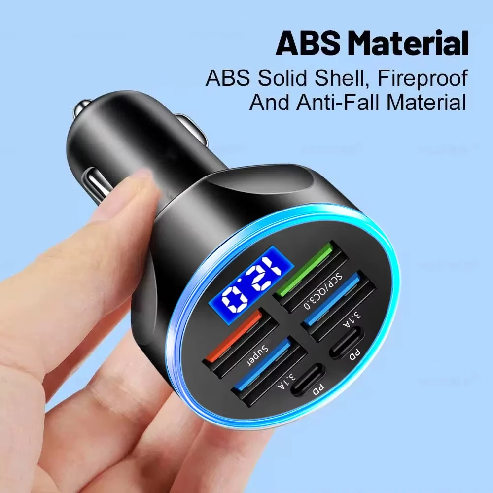 250W PD Car Charger QC3.0 Fast Charge two to Six Port Car Cigarette Lighter Plug Car Charger Flash Charge with Digital Display thumbnail 4