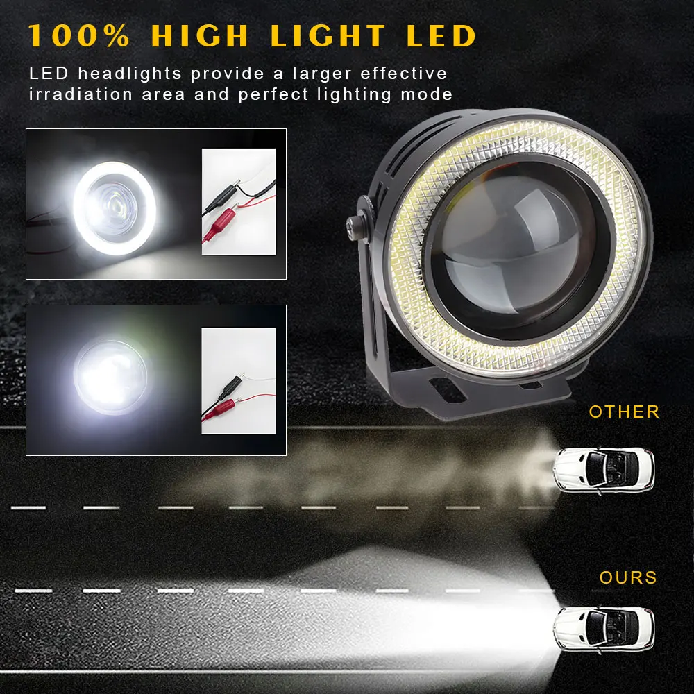 Blue Red Yellow Angel Eyes Fog Light LED DRL Daytime Running Lamp COB 12V HeadLamp Turn Signal Trunk Led Projector 3.5 inch Bulb thumbnail 3