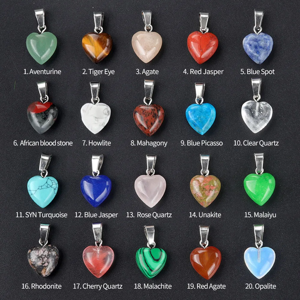 1pc 13mm Heart Pendant Natural Stone Crystal Agate Quartz Charms for Jewelry Making Supplies DIY Necklace Earrings Accessories thumbnail 3