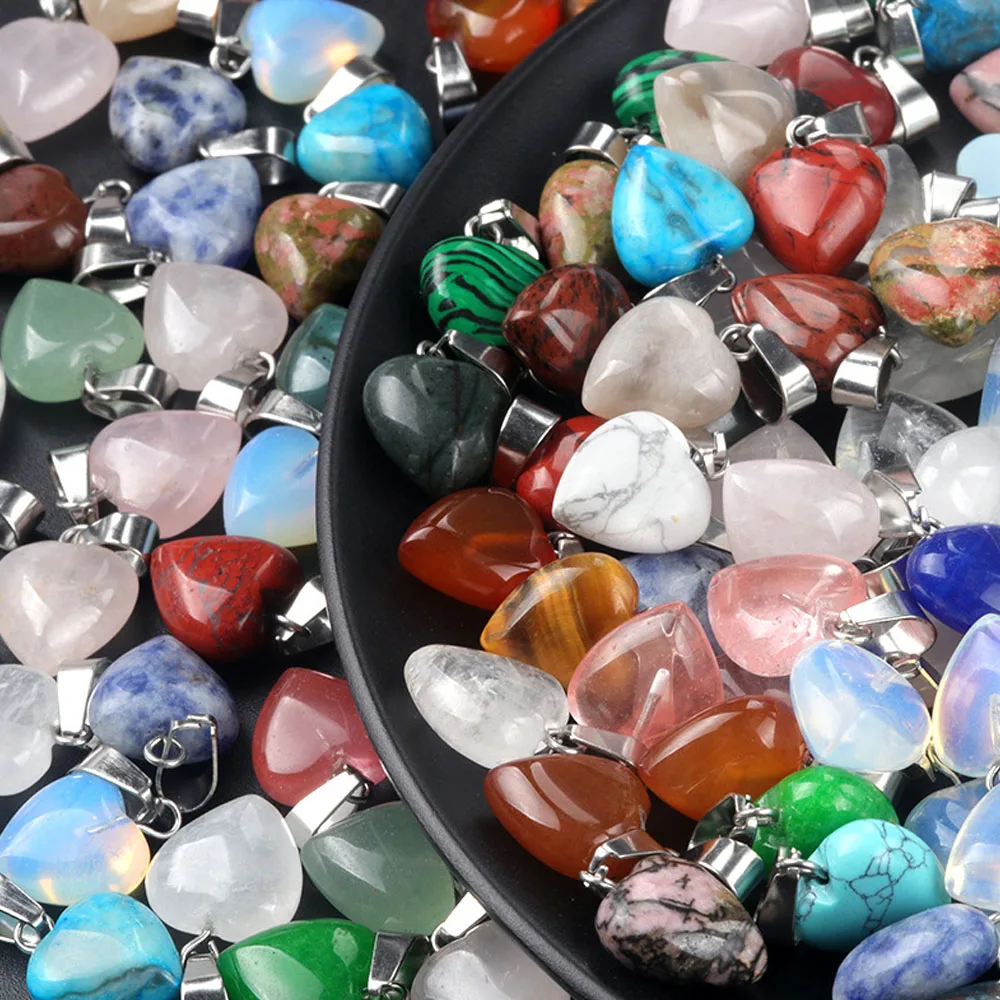 1pc 13mm Heart Pendant Natural Stone Crystal Agate Quartz Charms for Jewelry Making Supplies DIY Necklace Earrings Accessories thumbnail 4