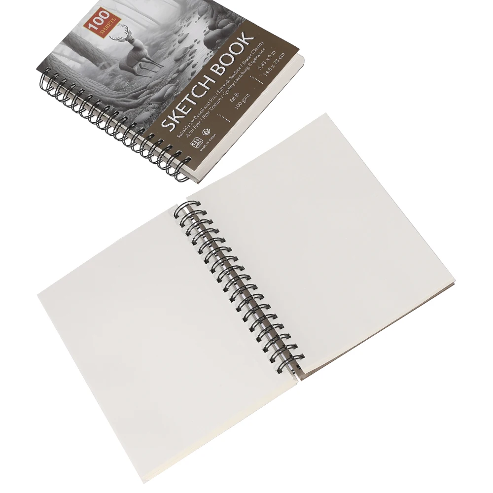 Professional 100 Sheets Sketch Book 5.83"x9" with Spiral Bound and Hardback Cover - White Acid-Free Drawing Sketch Paper (100g) thumbnail 4