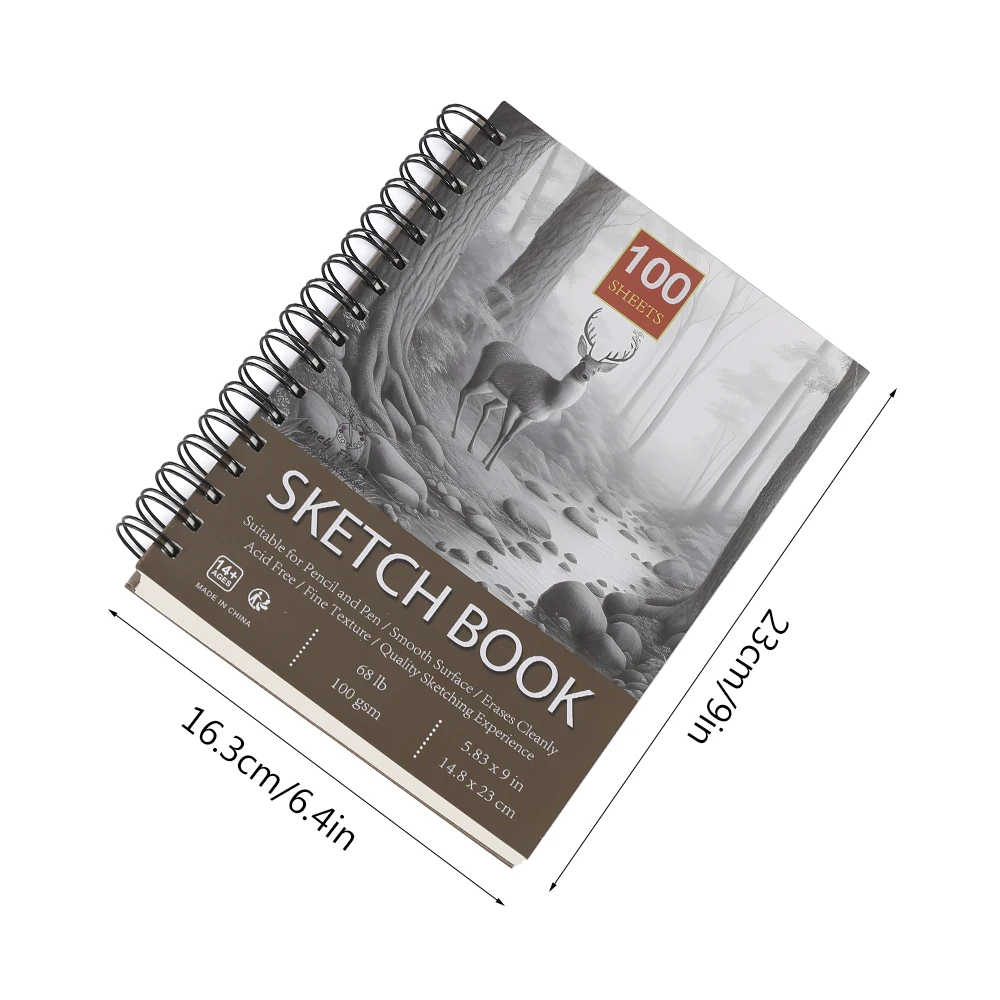 Professional 100 Sheets Sketch Book 5.83"x9" with Spiral Bound and Hardback Cover - White Acid-Free Drawing Sketch Paper (100g) thumbnail 2
