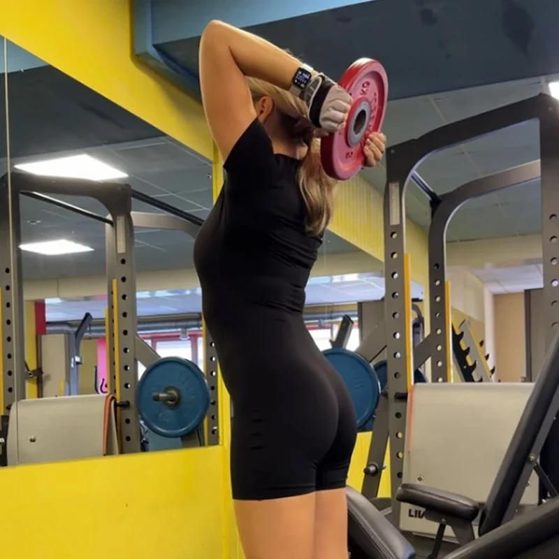 Zipper Dance Gym Jumpsuit Short Sleeve Playsuit Women Romper Sexy Yoga Fitness Overalls One Piece Sports Suit Workout Clothes thumbnail 4