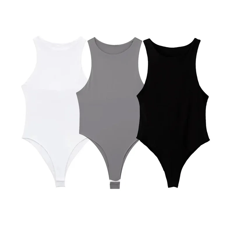 HXAO Knitted Bodysuit 2024 Autumn Knitted Tank Top Ladies Fashion Casual Sexy Sleeveless White Grey Black Body Clothes Woman