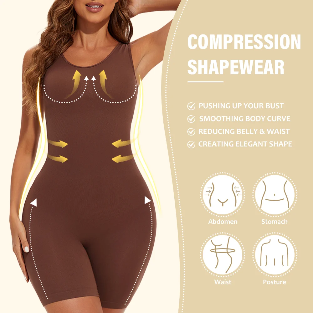 POKARLA Sexy Bodysuits Full Coverage Shapewear Thigh Slim Body Suit Wide Shoulder Body Shaper Jumpsuit Seamless Shapers Slimmer thumbnail 2