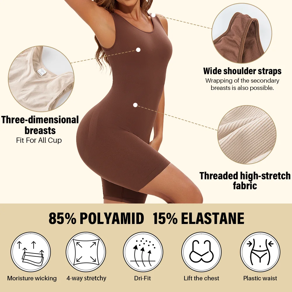 POKARLA Sexy Bodysuits Full Coverage Shapewear Thigh Slim Body Suit Wide Shoulder Body Shaper Jumpsuit Seamless Shapers Slimmer thumbnail 3