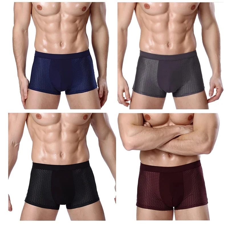 L-8XL Plus Banboo Fiber Men Underwear Male boxer Solid Panties Shorts Men's  Underpants Breathable Intimate Man boxers 4pcs thumbnail 4