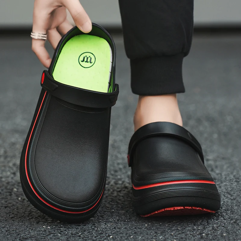 Men Sandals Garden Clogs Waterproof Anti-Slip Oil-Resistant Chef Shoes Comfortable  Slippers Women Workers Outdoor Fishing Shoes thumbnail 2