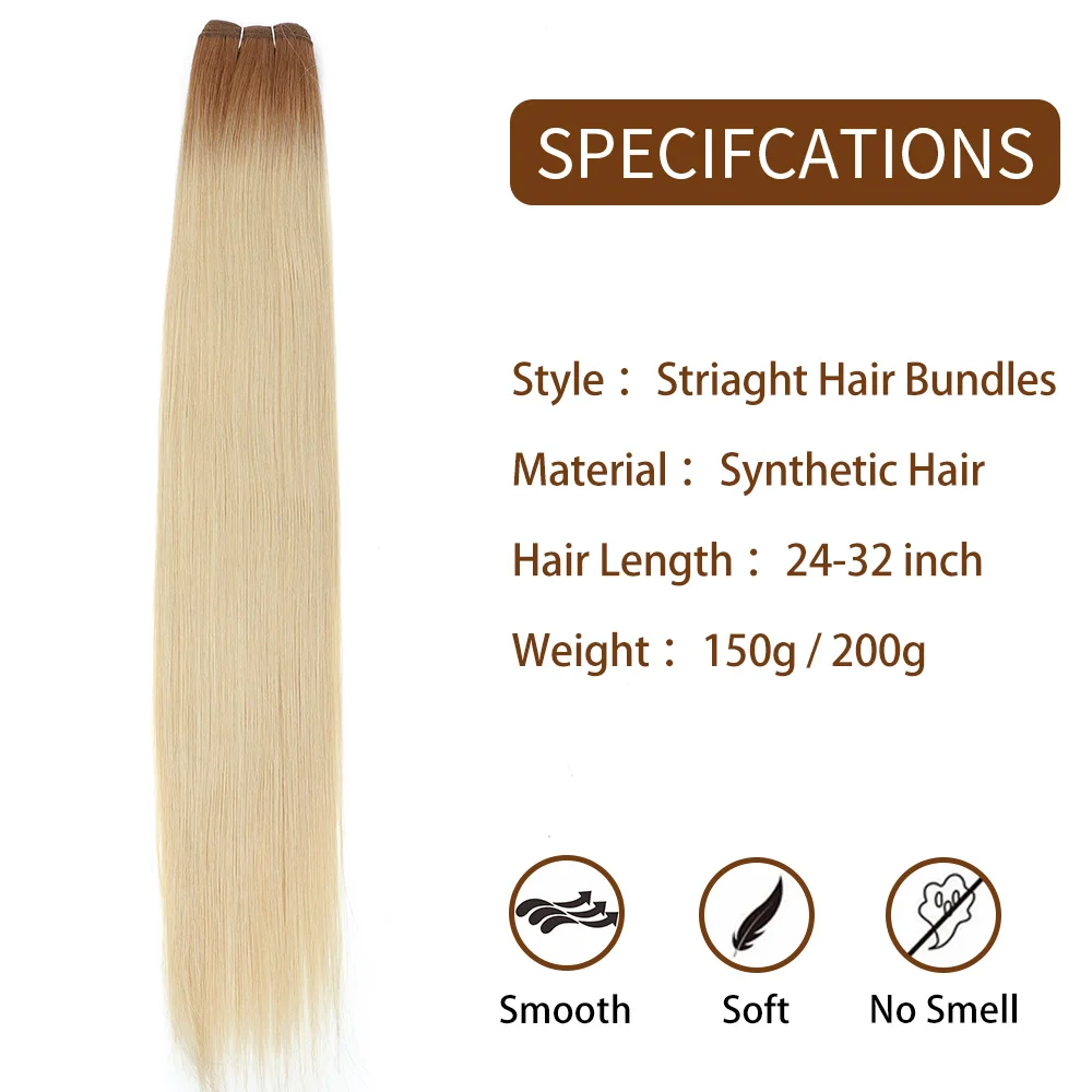 30 Inches Synthetic Hair Bundles 150g 200g Bone Straight Soft Hair Weaving 27-613 Piano Blonde Ombre Brown Natural Sew In Weft thumbnail 4