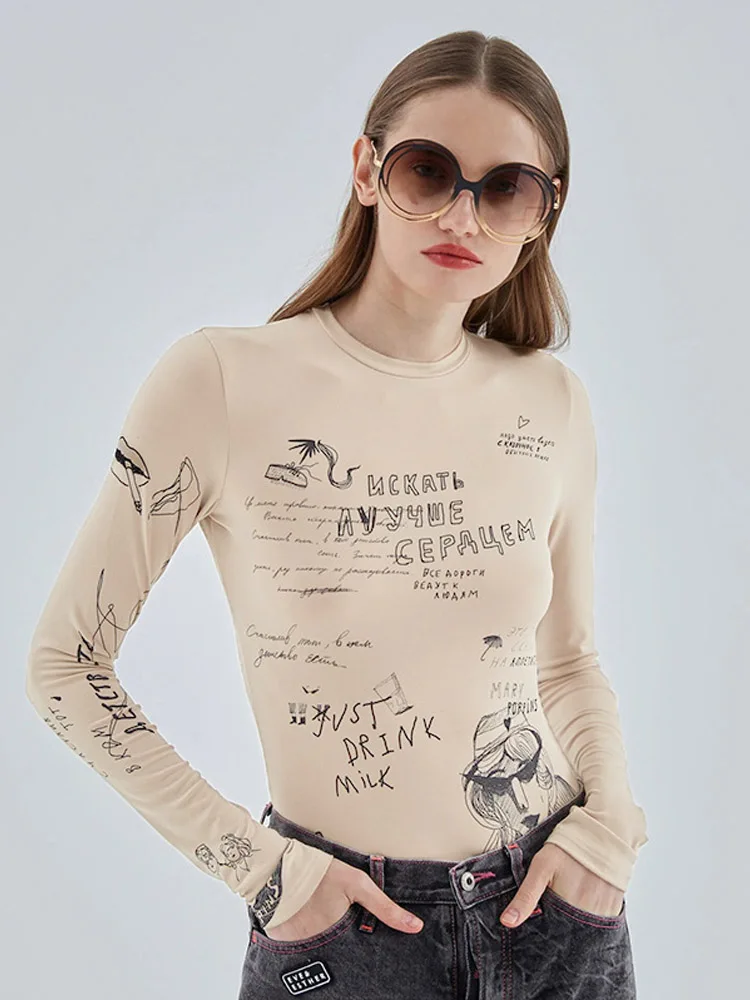 Europe and the United States women's summer new round neck long-sleeved fashion printing Slim versatile jumpsuit thumbnail 5