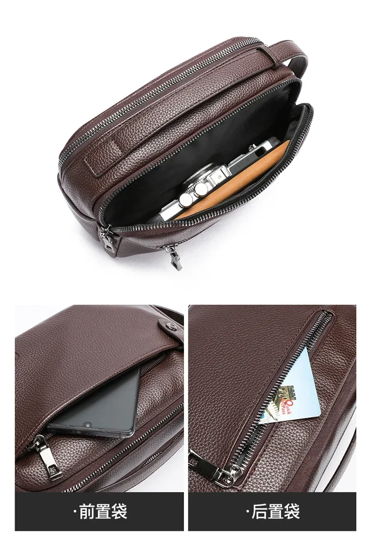High quality cowhide leather solid color men's handbag large capacity wallet card bag designer luxury Bag clutch New Year's Gift thumbnail 6