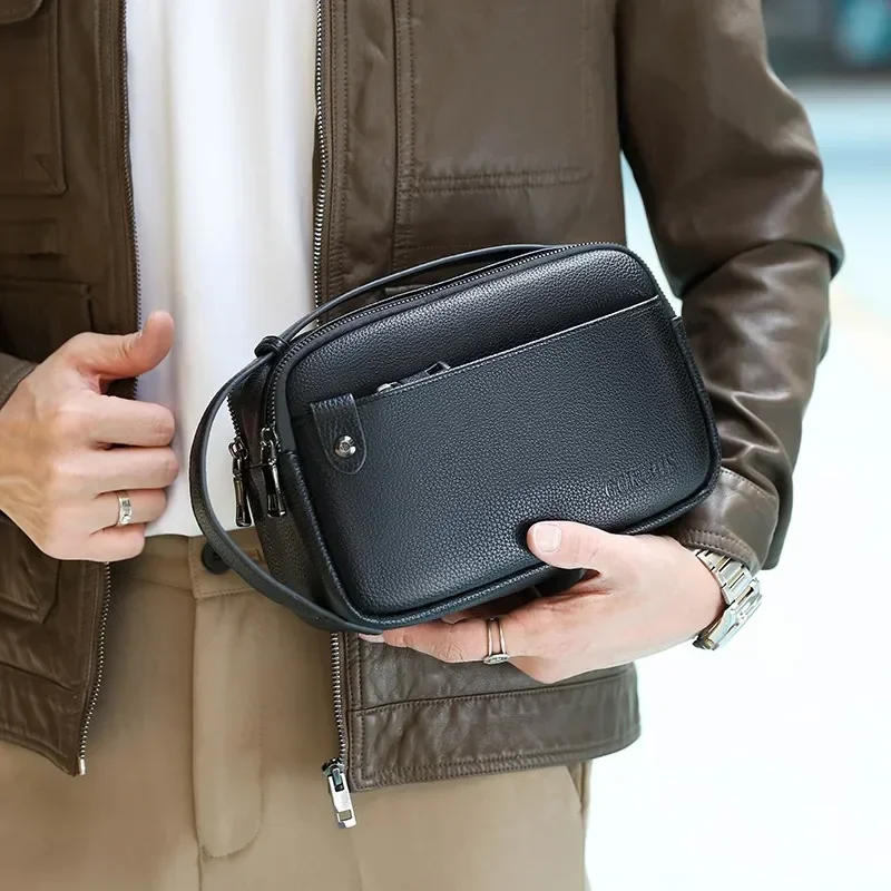 High quality cowhide leather solid color men's handbag large capacity wallet card bag designer luxury Bag clutch New Year's Gift thumbnail 2