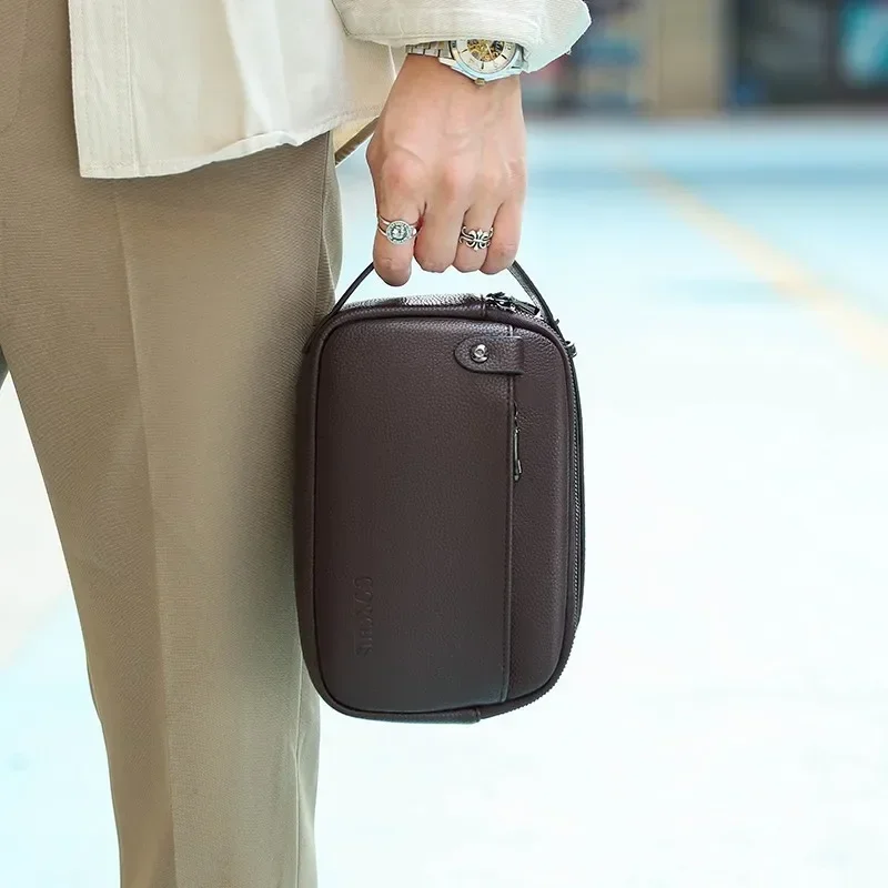 High quality cowhide leather solid color men's handbag large capacity wallet card bag designer luxury Bag clutch New Year's Gift thumbnail 4