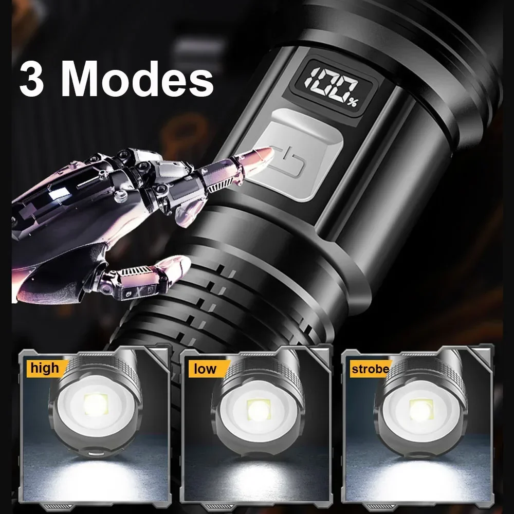 1600000 LM Super Bright Flashlight USB Rechargeable LED Long Range Tactical Torch Outdoor Waterproof Camping Fishing Lantern thumbnail 2