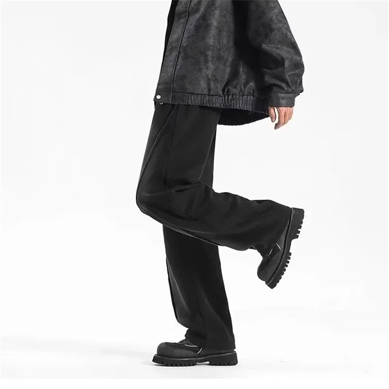Autumn Men's High Street Pleated Straight Pants Korean Fashion Elastic Waist Pockets Trousers Y2K Vintage pantalones hombre thumbnail 4