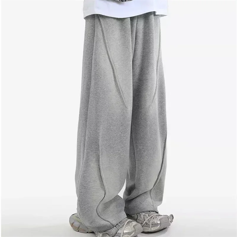 Autumn Men's High Street Pleated Straight Pants Korean Fashion Elastic Waist Pockets Trousers Y2K Vintage pantalones hombre thumbnail 6