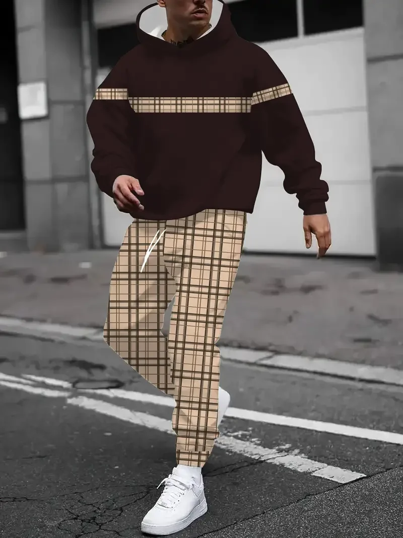 Man Hoodies Suit 3D Print Patchwork Trousers 2 Piece Sets Streetwear Casual Simplicity Tracksuit Long Sleeve Pullover Suits thumbnail 3