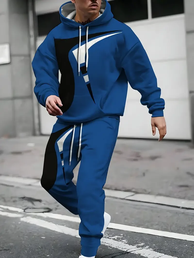 Man Hoodies Suit 3D Print Patchwork Trousers 2 Piece Sets Streetwear Casual Simplicity Tracksuit Long Sleeve Pullover Suits thumbnail 6