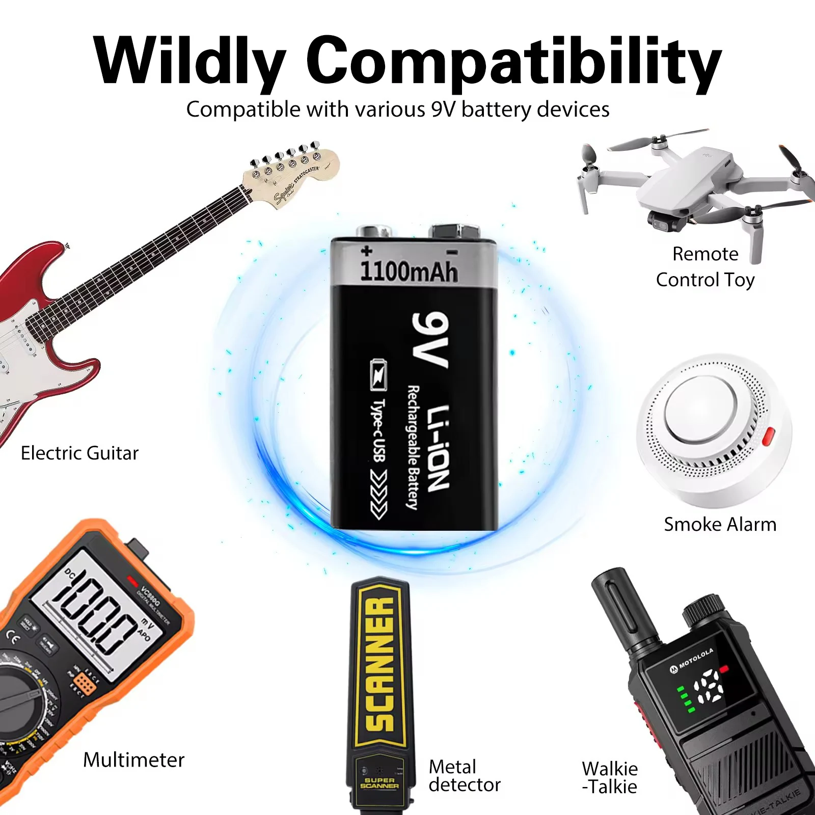 Kuugro USB 9V Rechargeable Battery 1100mAh Type-C Rechargeable 6F22 9V Li-ion Battery for RC Helicopeter Model Multimeter Toy thumbnail 6