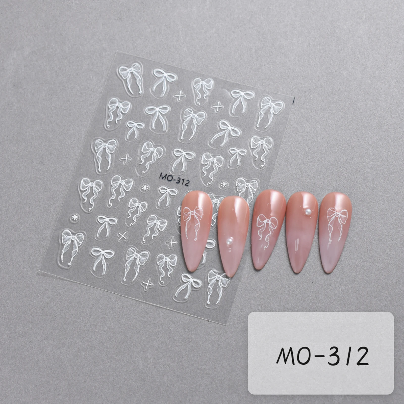 Bowknot Nail Stickers 3D Relief White Ribbon Cute Sweet Pink Self-Adhesive Nail Art Decoration Decals For Nail Tips Manicures thumbnail 3