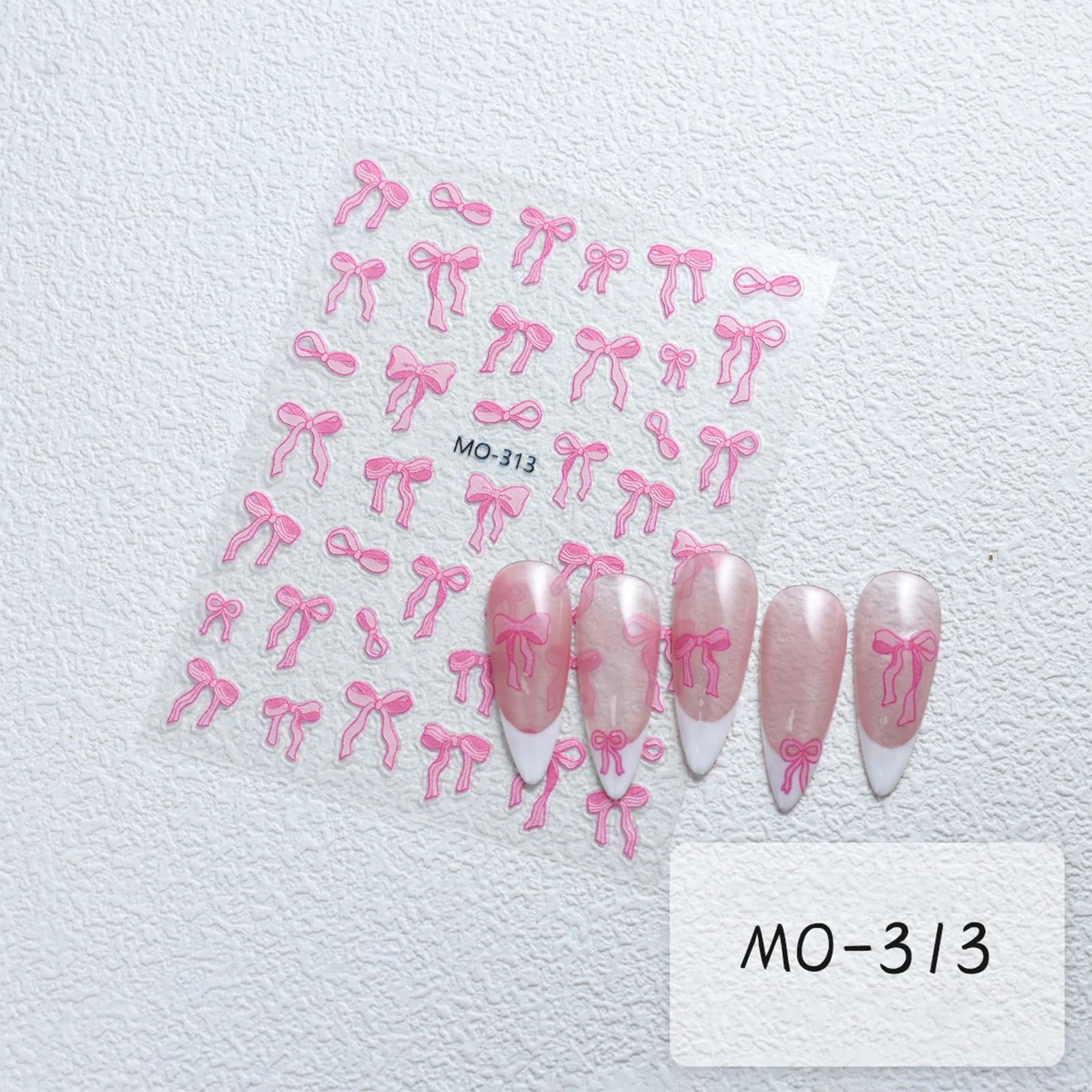 Bowknot Nail Stickers 3D Relief White Ribbon Cute Sweet Pink Self-Adhesive Nail Art Decoration Decals For Nail Tips Manicures thumbnail 4