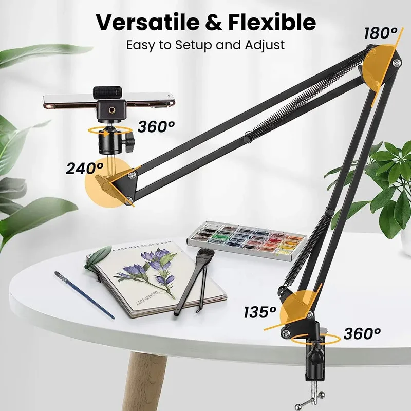 Flexible Arm Tripod For Phone Stand Table Folded Anchor Online Desktop Laptop Video Live Overhead Shot Photography thumbnail 2