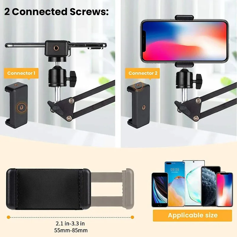 Flexible Arm Tripod For Phone Stand Table Folded Anchor Online Desktop Laptop Video Live Overhead Shot Photography thumbnail 3