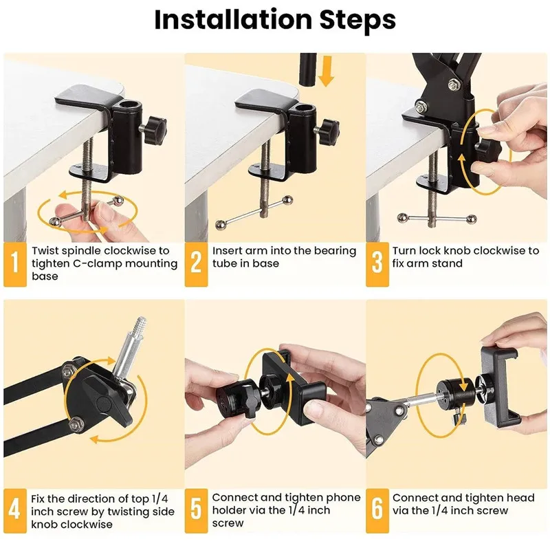 Flexible Arm Tripod For Phone Stand Table Folded Anchor Online Desktop Laptop Video Live Overhead Shot Photography thumbnail 4