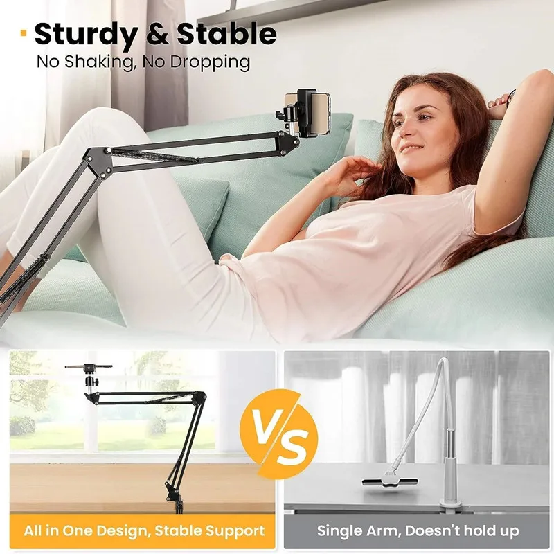 Flexible Arm Tripod For Phone Stand Table Folded Anchor Online Desktop Laptop Video Live Overhead Shot Photography thumbnail 6