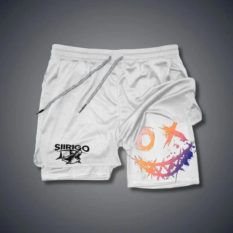 2024 Men's Smiling Face Printed Fitness Shorts Double-Layer 2-in-1 Quick Drying Fitness Outdoor Leisure Training Sports Shorts thumbnail 2