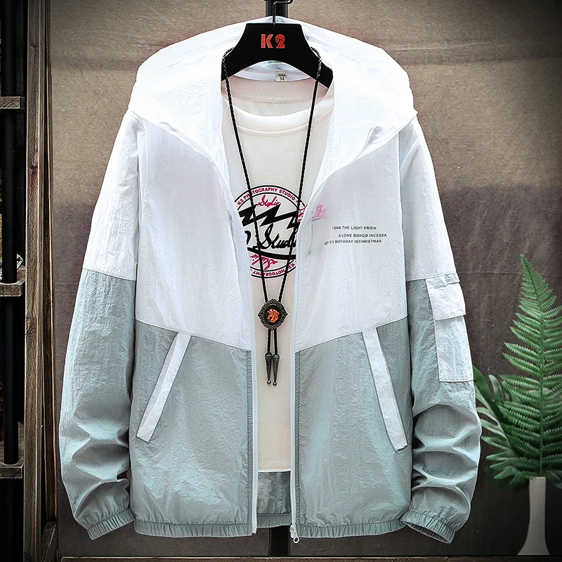Summer Men's Sun Protection Shirt Thin Quick Drying Hood Windproof Jacket Breathable Letter Print Casual and Versatile Cardigan thumbnail 5