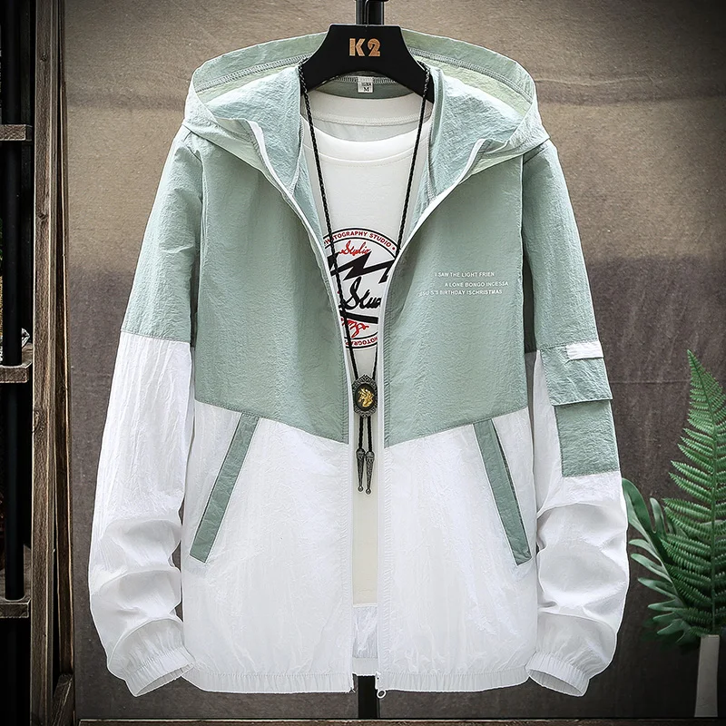 Summer Men's Sun Protection Shirt Thin Quick Drying Hood Windproof Jacket Breathable Letter Print Casual and Versatile Cardigan thumbnail 3