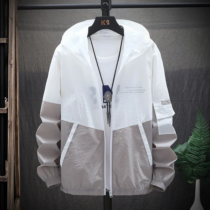 Summer Men's Sun Protection Shirt Thin Quick Drying Hood Windproof Jacket Breathable Letter Print Casual and Versatile Cardigan thumbnail 4