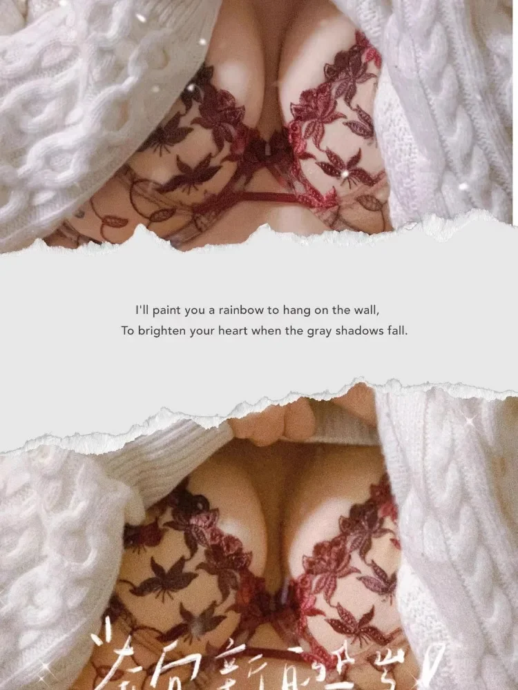 MOYISU Europe and The United States Sexy Underwire Underwear Plus Size Bra Set Big Breasts Red Women Underwear Bra Lace Bow thumbnail 6