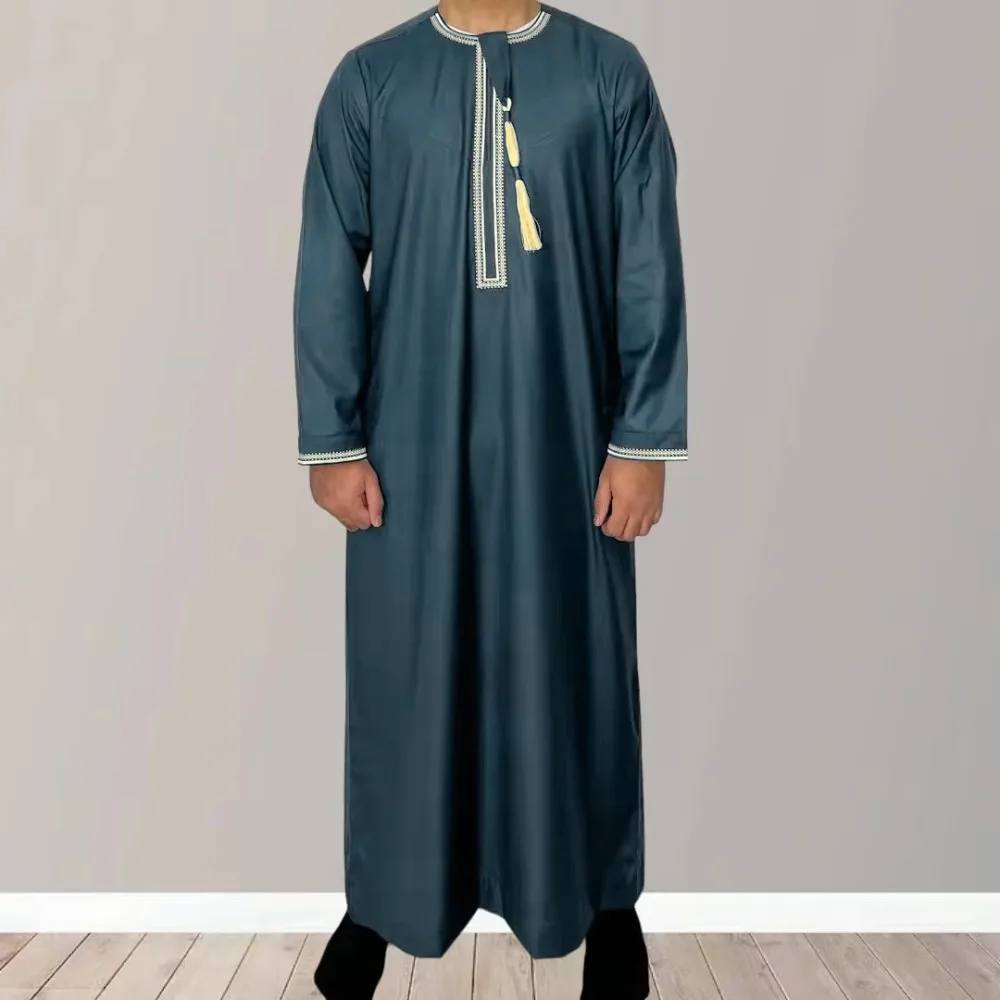 New Muslim Men Long Sleeve Pullover Dress Abaya Daffah Jubba Thobe Pakistan Saudi Arab Kaftan Islam Clothing Prayer Robe Afghan thumbnail 5