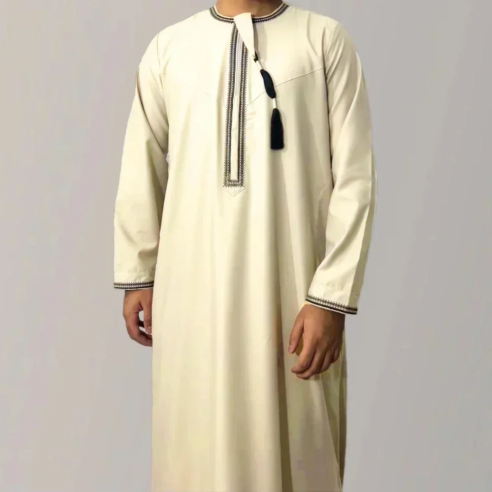 New Muslim Men Long Sleeve Pullover Dress Abaya Daffah Jubba Thobe Pakistan Saudi Arab Kaftan Islam Clothing Prayer Robe Afghan thumbnail 4