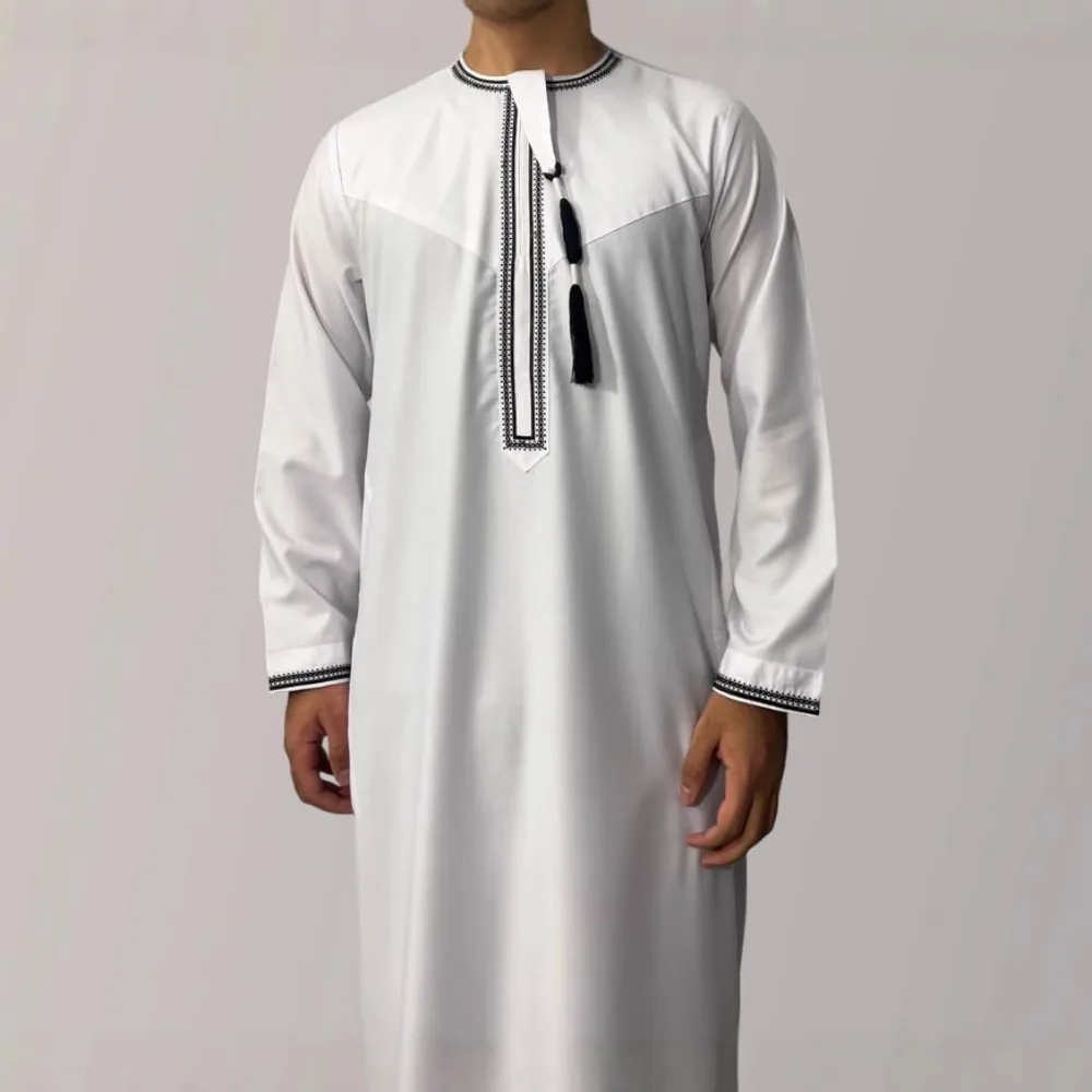 New Muslim Men Long Sleeve Pullover Dress Abaya Daffah Jubba Thobe Pakistan Saudi Arab Kaftan Islam Clothing Prayer Robe Afghan thumbnail 6