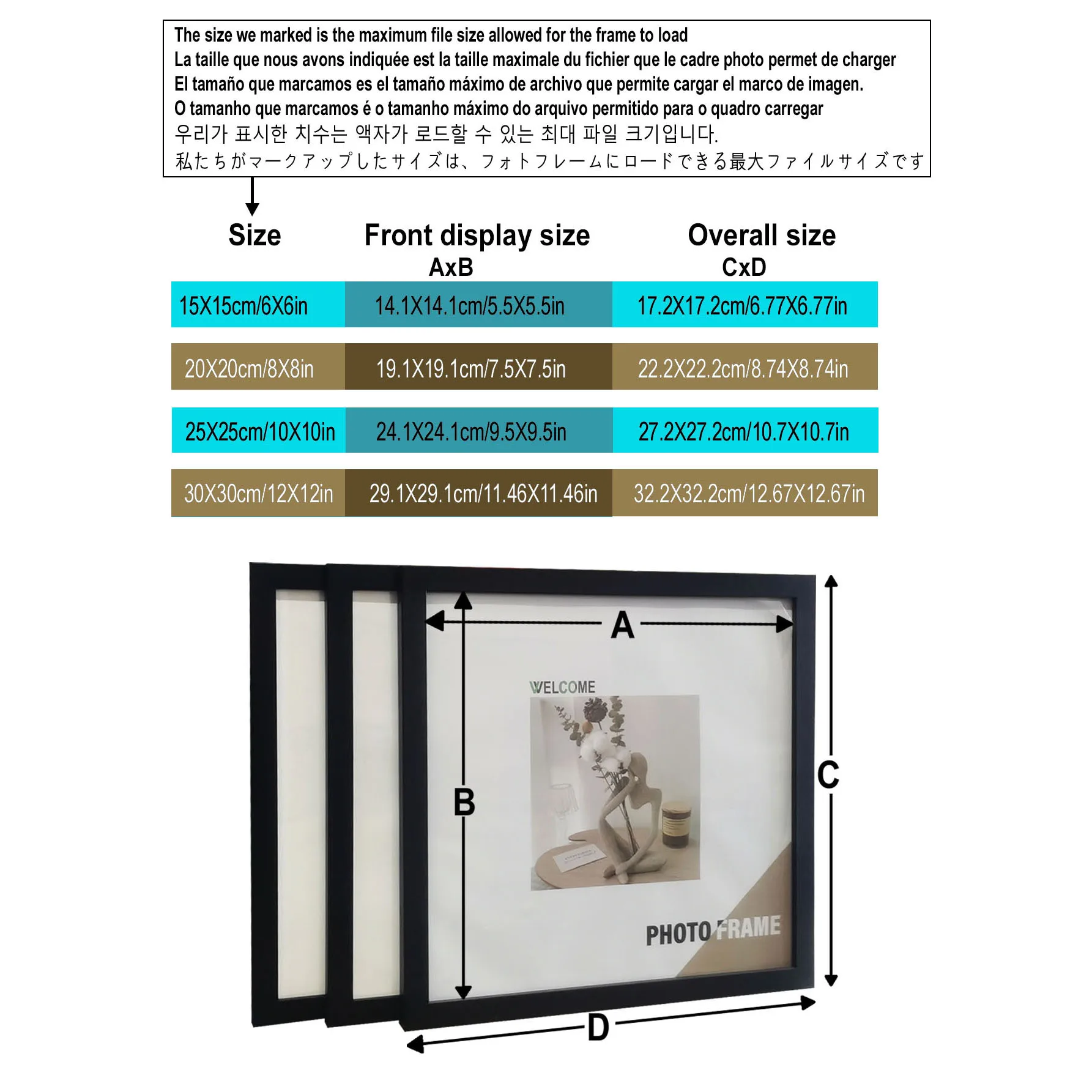 3Pcs Wood Square Photo Frames For Wall Hanging or Desktop Decor 20X20 30X30cm Posters Portrait Frame Picture Commemorat Gift thumbnail 3