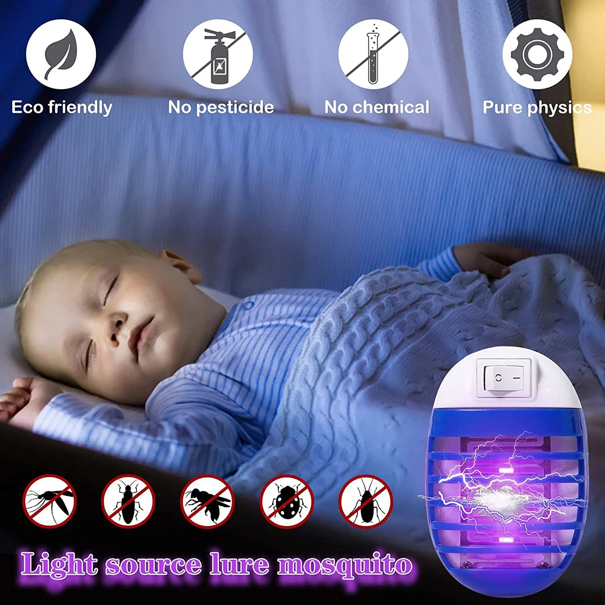2Pcs LED Socket Mosquito Killer Lamp US/EU Plug Electric Mosquito Fly Bug Insect Trap Killer Night Lamp thumbnail 3