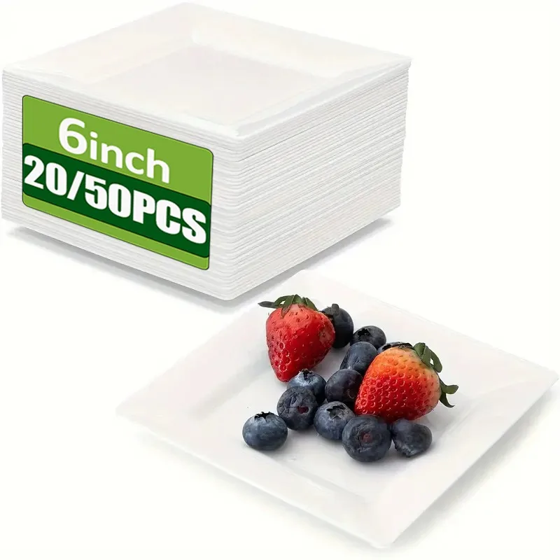 20/50PCS White Disposable Square Paper Plates Eco-friendly Paper Food Plates Barbecue Salad Bread Dessert Party Tableware