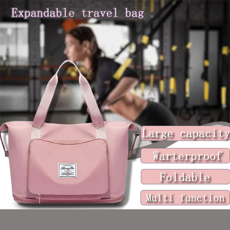 Foldable expandable travel bag, large capacity waterproof luggage bag, tote bag, travel luggage bag suitable for weekend camping thumbnail 2