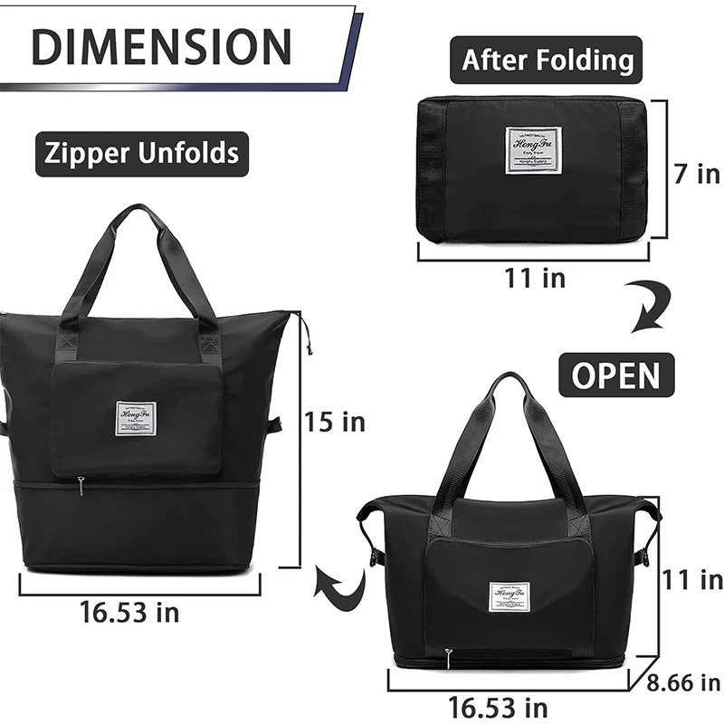 Foldable expandable travel bag, large capacity waterproof luggage bag, tote bag, travel luggage bag suitable for weekend camping thumbnail 6