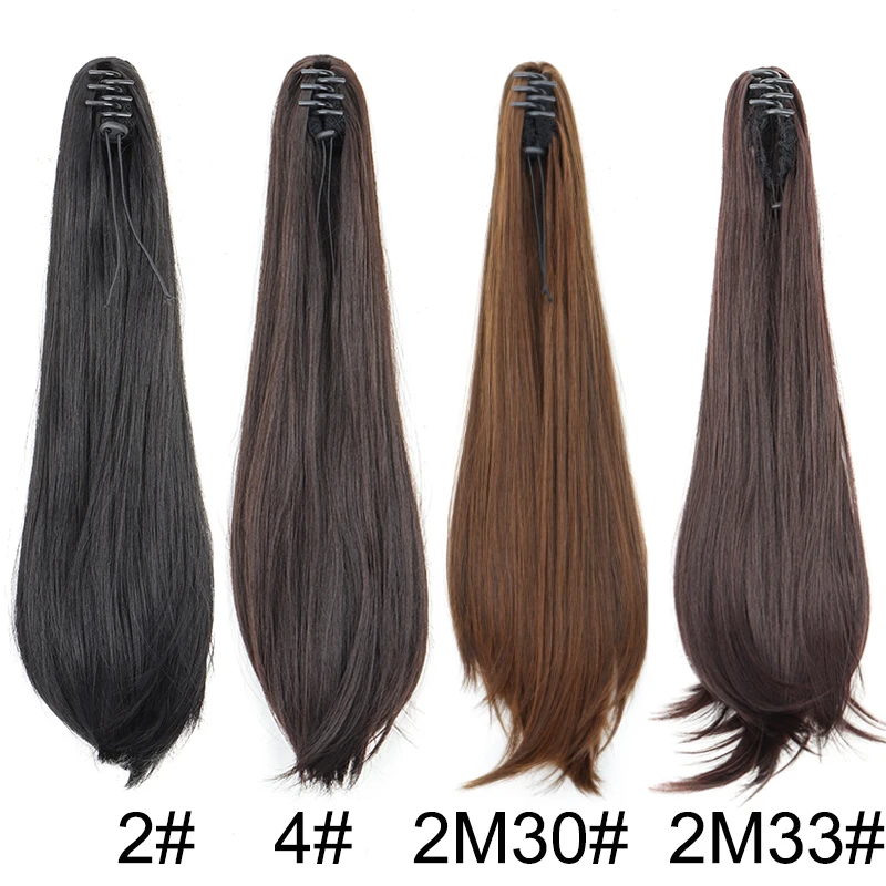 Synthetic 16Inch/20Inch Long Straight Grab Clip In Ponytail Hair Extensions Black Hairpiece for Women Hair Accessories thumbnail 2